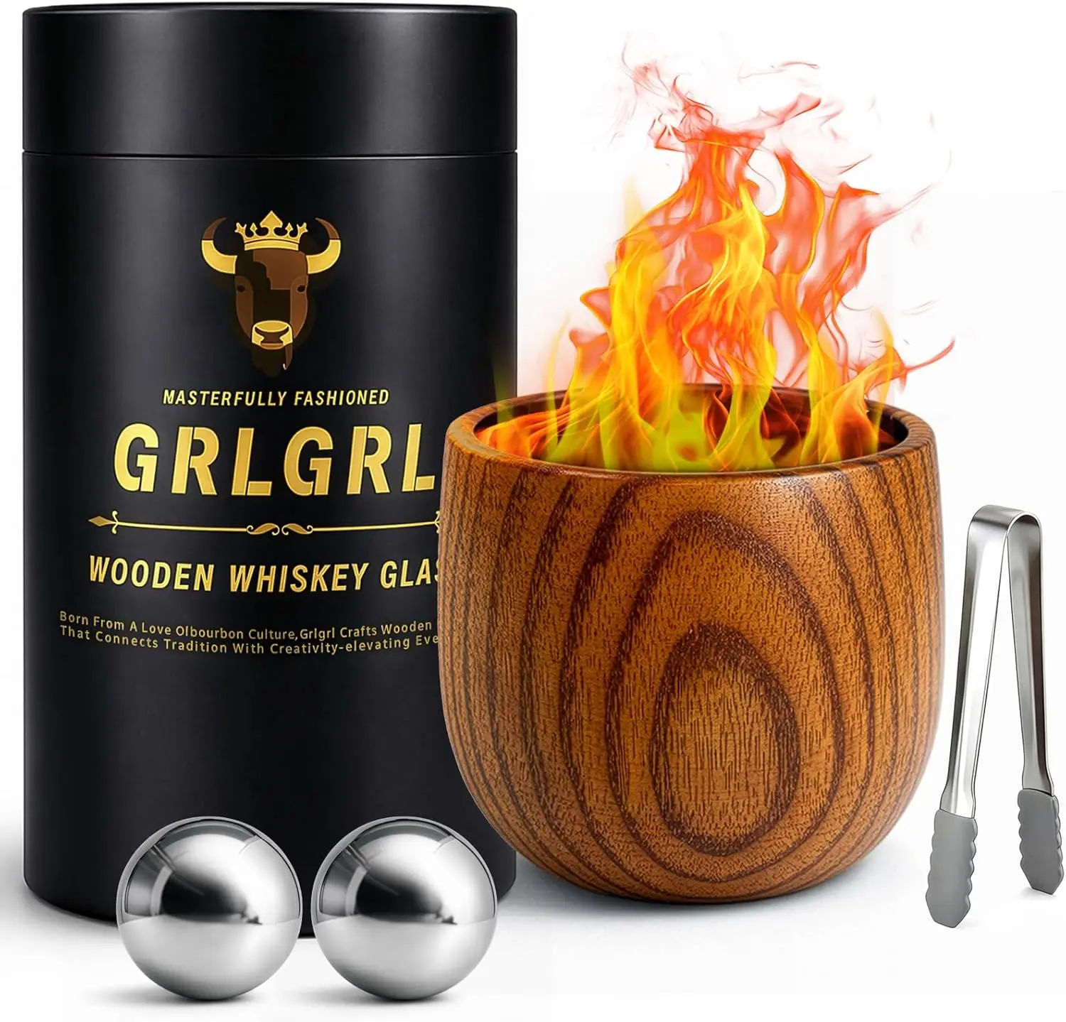 

Charred Wooden Whiskey Glasses, Old Fashion Bourbon Drinking Cups for Men, Gifts for Dad Husband