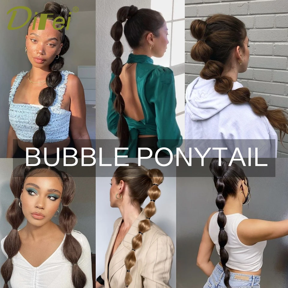 Bubble Ponytail Extension Synthetic Warp Around Ponytail Hair Extensions  For Women Lantern Bubble Ponytail Natural Black Brown