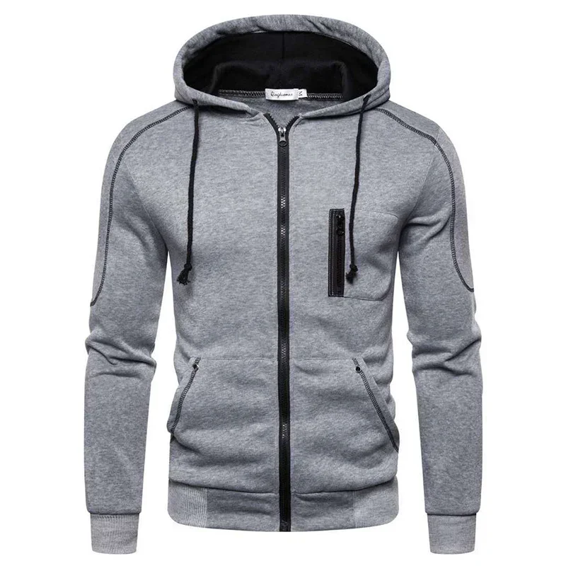 Men's Full Zip Up Hoodie Multi Pocket Sweatshirt  Casual Streetwear Sports Long Sleeve Hooded Jacket Outdoor Tops