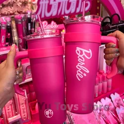 2024 1200ml Barbie tazza d'acqua gigante di grande capacità in acciaio rosa Bling paglia acqua bottiglia Kawaii tazza isolata in acciaio inossidabile Coffe