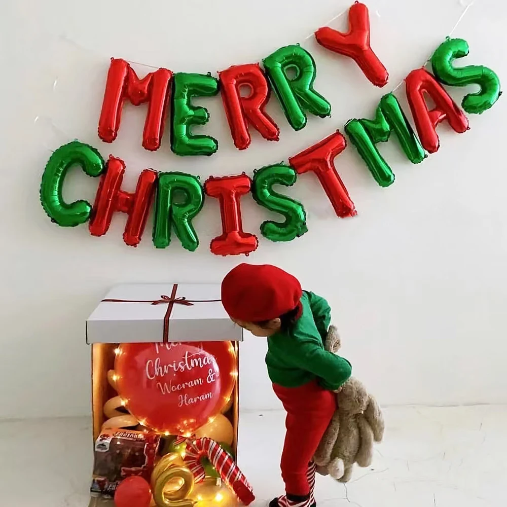 Christmas Letter Balloons Inflatables Santa Claus Foil Ball 2025 New Year Family Party Decoration Red Green Candy Color Supplies