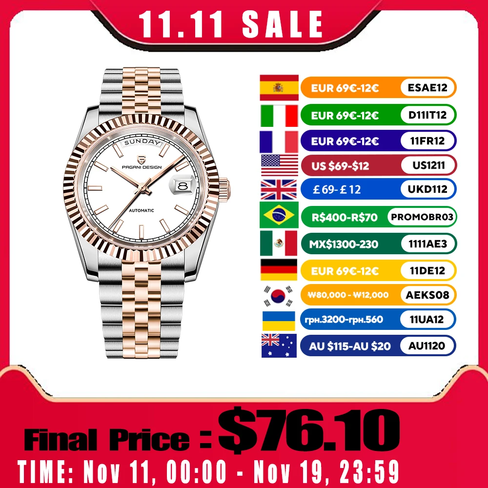 

2025 New Pagani Design Mens Watches Luxury Automatic Mechanical Watch Luminous Sapphire Mirror Clock Sport Waterproof Wristwatch