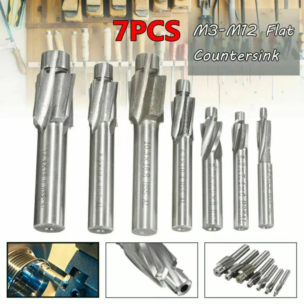 

7pcs Countersunk End Mill M3-M12 Counterbore Milling Cutter Hss Slotting Tool End Mill Drill Set CNC Router Bit Milling