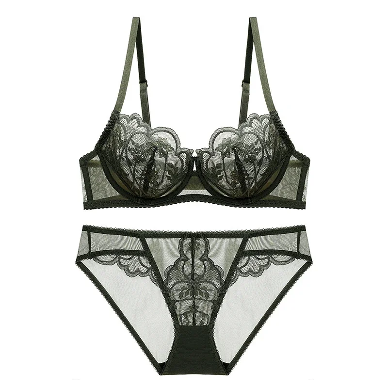 

13 New Lace Ultra Thin Bra Sets Sexy Mesh Transparent Panty Set Underwear Women Plus Size Lingerie A B C D E Cup 95C 95D