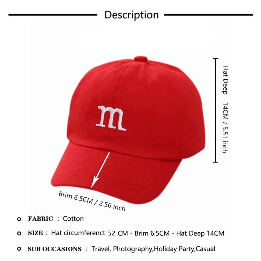 Children\'s Kid Baseball Cap for Girls Boy Hats Sunscreen Baby Hat Hip Hop M Letter Embroidered Kids Caps 1-6-8-12-15 Years