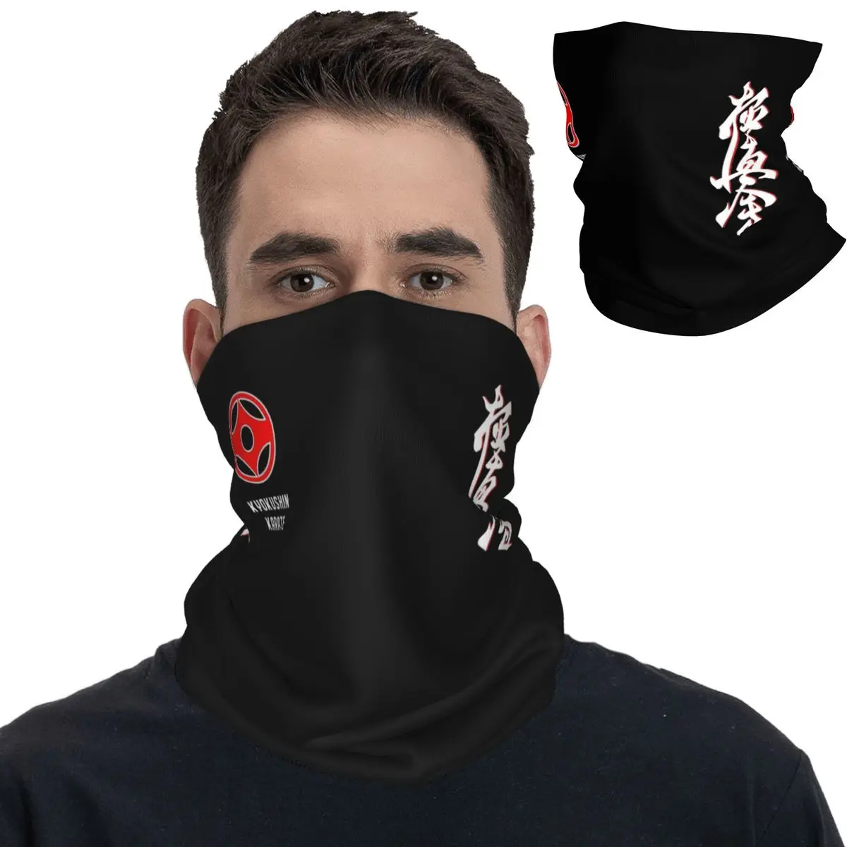 Kyokushin Karate Bandana Neck Gaiter Printed Kanji Taijutsu Balaclavas Face Scarf Headband for Men Women Adult Washable