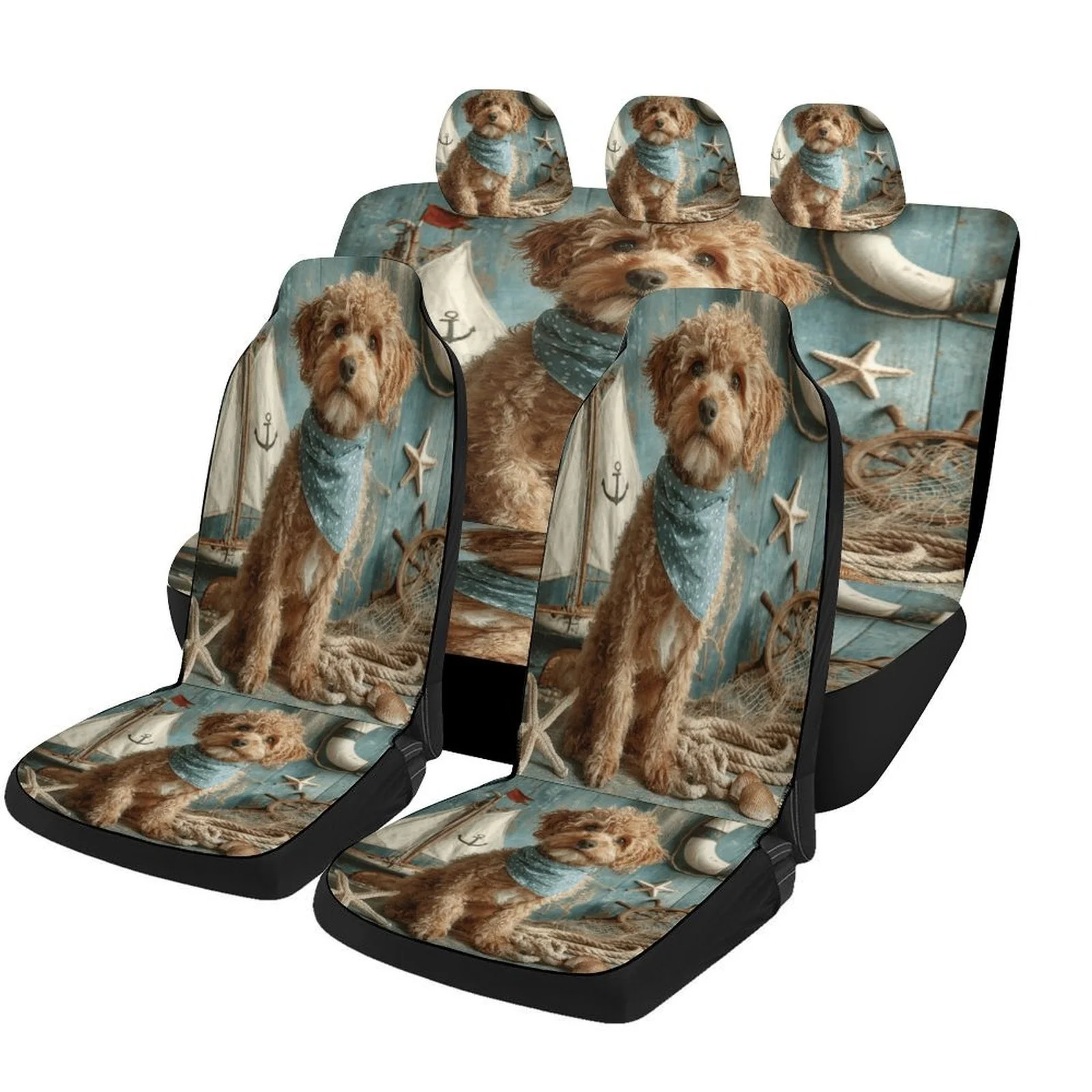 Car Seat Cover Set Featuring A Puppy Sailor Design, Suitable For Various Vehicles. Stylish And High-Quality Covers For All Seats