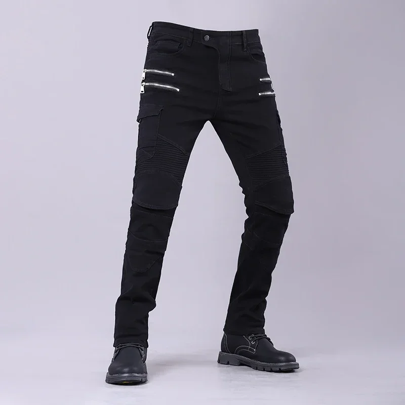 Doppel reiß verschluss Metall Stil Motorrad hose Männer für Frau Outdoor-Reit jeans Motocross Moto Hose mit Schutz ausrüstung