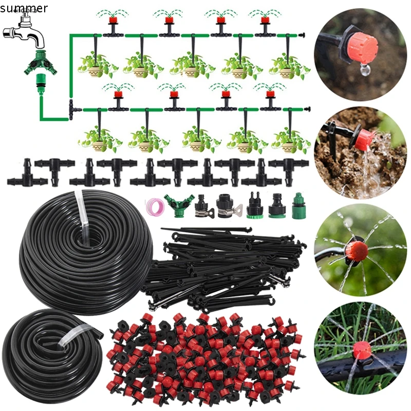 

55M Drip Irrigation System Automatic Watering Garden Hose Micro Drip Watering Kits Adjustable Nozzle Greenhouse Plant Supplies