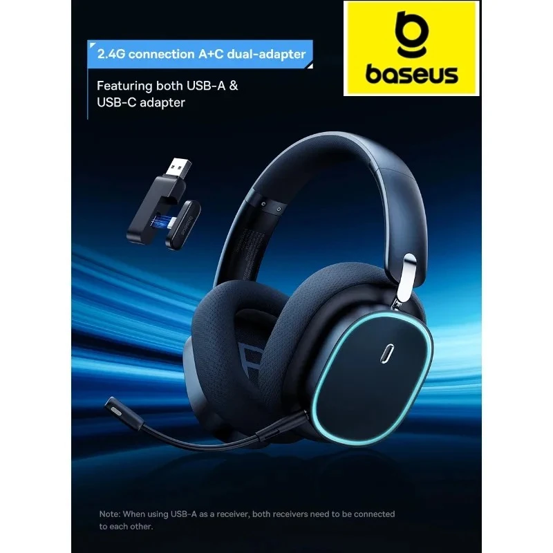BASEUS GH02 Gaming Headset Bluetooth 5.3 Hi-Res 40 Hour Playtime BPT Over-ear Headphones with Mic Wireless Headphones