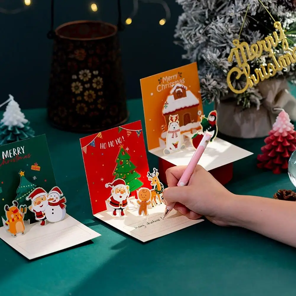 Christmas 3D Up Greeting Cards With Envelopes Santa Snowman Tree Xmas Greeting Card For Holiday Party Gift Giving Decoratio P1J4
