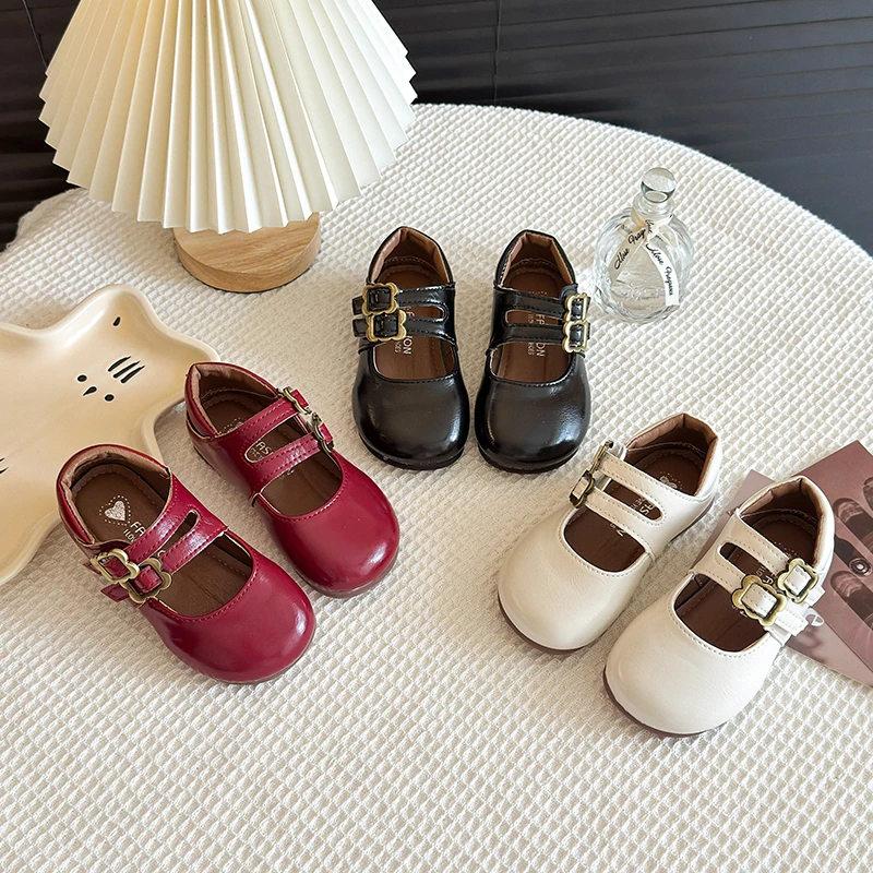 

Spring Girl's Casual Shoes Round Toe Hook-loop Fashion Kid's Flat Shoe Solid Colors Pu Leather Daily School Children Shoes