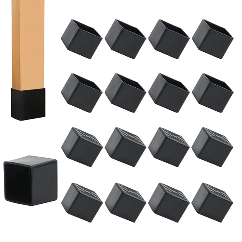 1/2/4/8Pcs Square Rubber Furniture Leg Caps 10x10mm-32x32mm Black PVC Pipe Sleeve Tube Cap Non-slip Table Foot Dust Cover