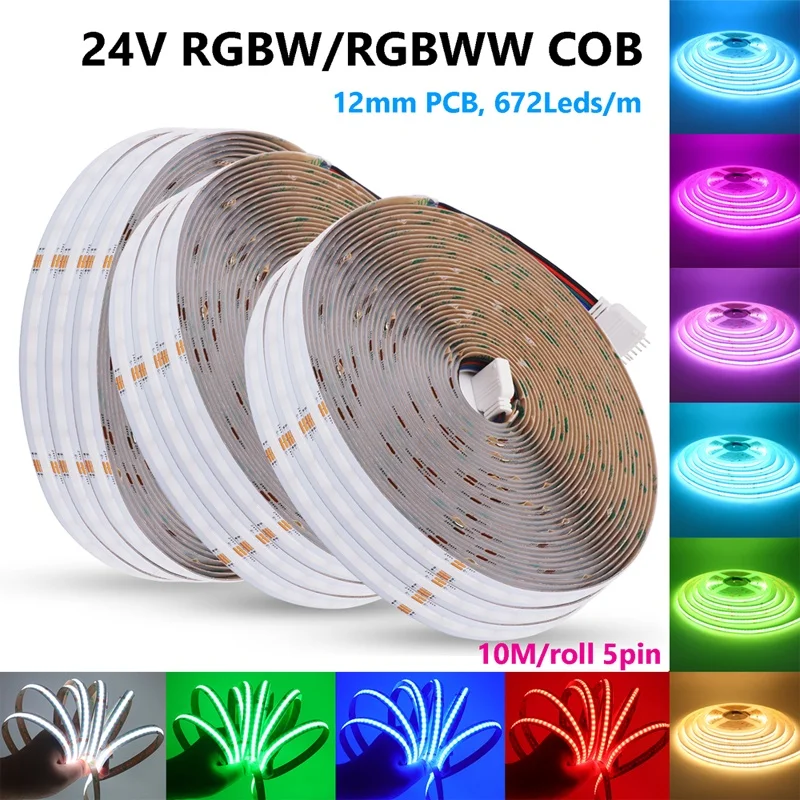 DC 24V RGBW RGBWW 5pin COB LED Streifen 10M 672LEDs/M RA90 Hohe Dichte Raum Dekor 12mm PCB Flexible Band Led Band Diode Licht
