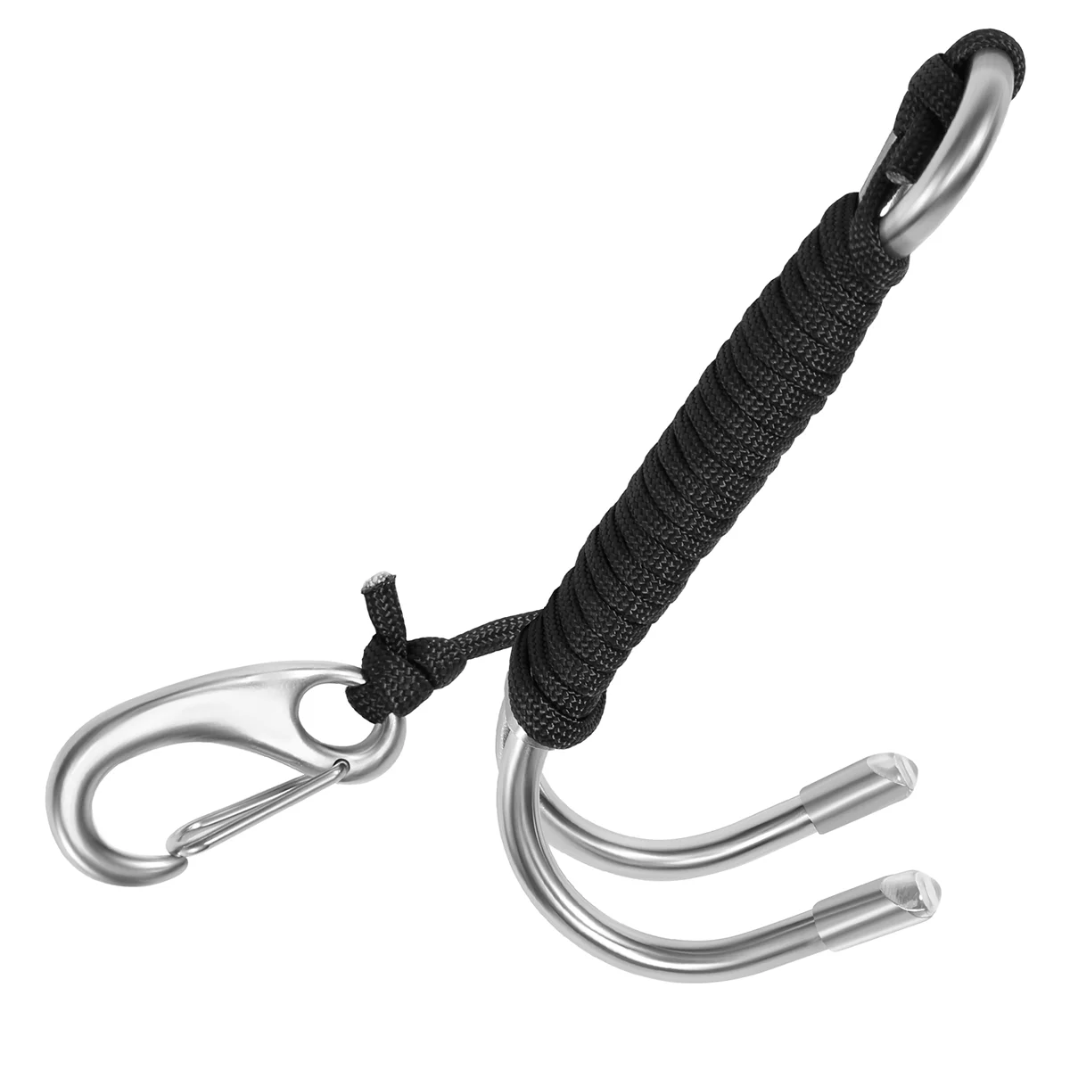 Scuba Diving Double Dual Stainless Steel Reef Drift Hook with Line and Clips Hook for Current Dive Underwater,Black