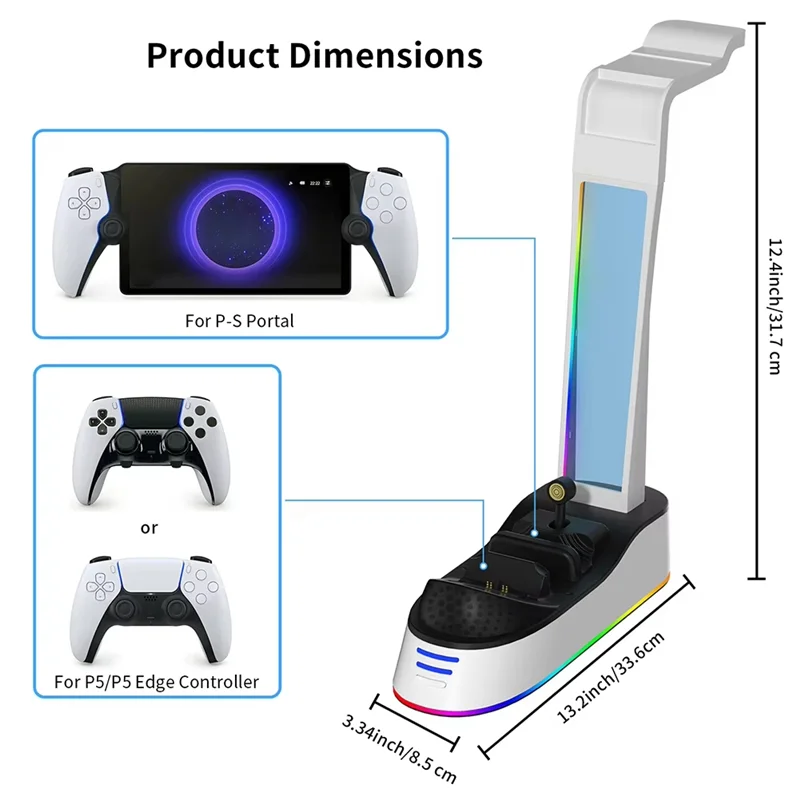 -MEOF Charging Base With Headset Holder For PS5 Controller Charging Stand RGB Light Charging Indicator For PS5 Portal Console