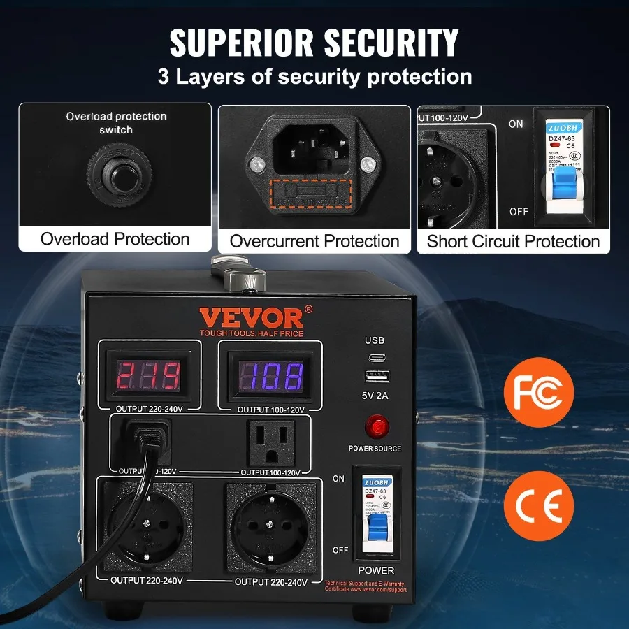 Voltage Converter Transformer 2000W Heavy Duty Step Up Down Transformer Convert from 110 Volt to 220 Volt and from 220 Volt to