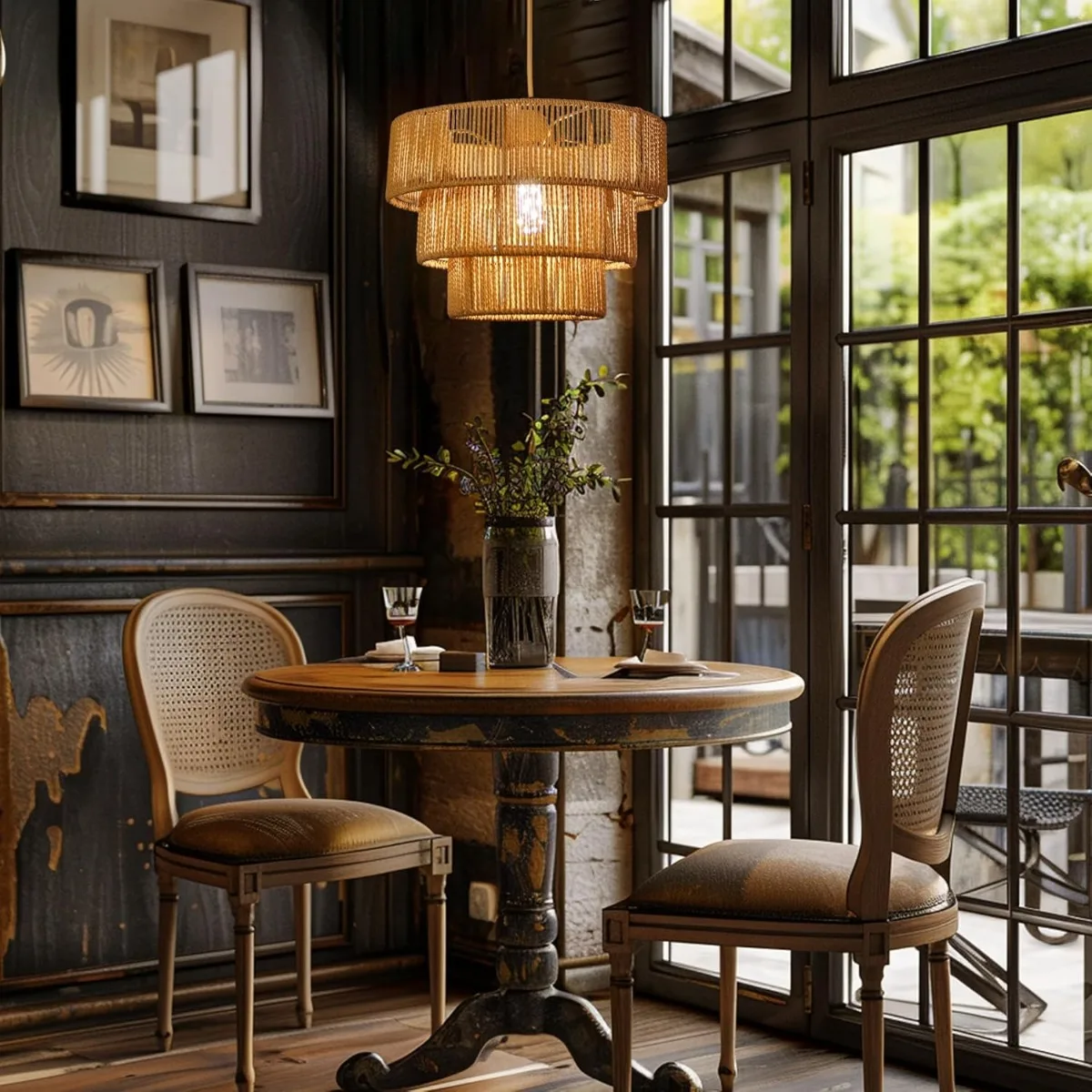 JOYINLED المنسوجة ورقة حبل قلادة ضوء ، 32 سنتيمتر بوهو الروطان الثريا مزرعة البيج عاكس الضوء لغرفة المعيشة غرفة الطعام مصباح #3