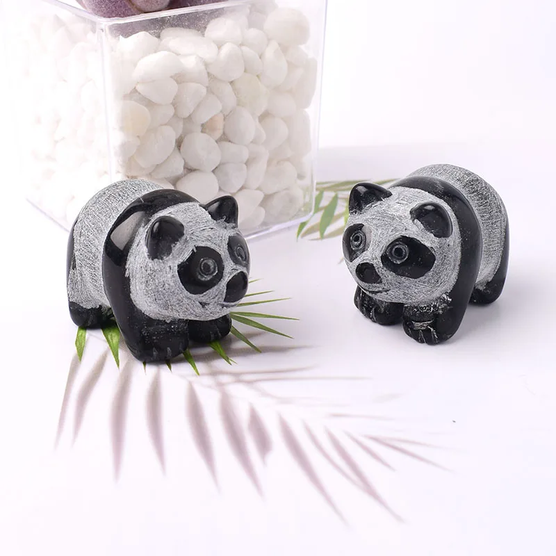 1pc natürlichen Kristall geschnitzt Obsidian Porzellan Bär Panda Figur Tiere Ornamente Handwerk kleine Dekoration Wohnkultur Souvenir