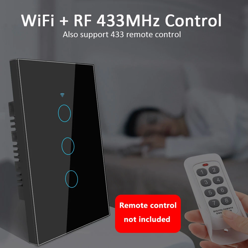 Tuya WiFi Smart Light Switch 1/2/3/4 Gang With/Without Neutral Wire APP/Touch/RF433/Voice Remote Control Via Alexa Google Home