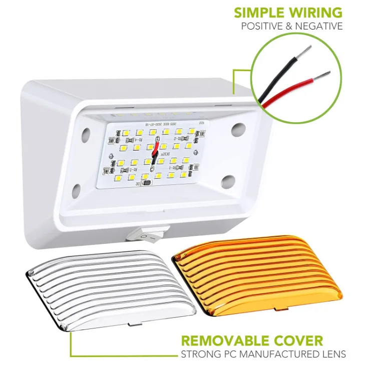 12V 24V RV LED Awning Porch Light Waterproof Motorhome Caravan Van Camper Trailer Wall Lamps Light 6000K 8W Clear / Amber Lens