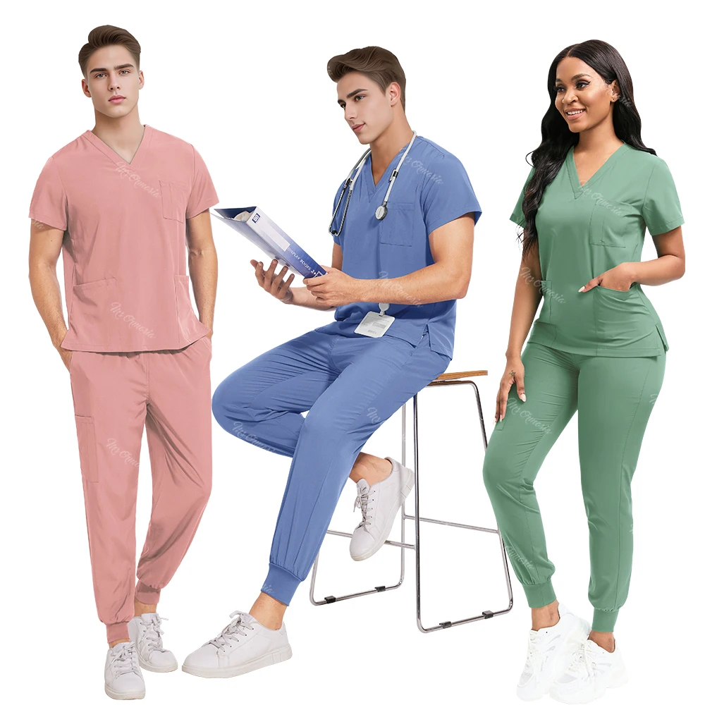 Medical Nurse Scrubs Top+Pant Surgical Uniforms Women Men Beauty Salon Spa Workwear Clinical Doctor Nursing Suit Clinic Scru Set