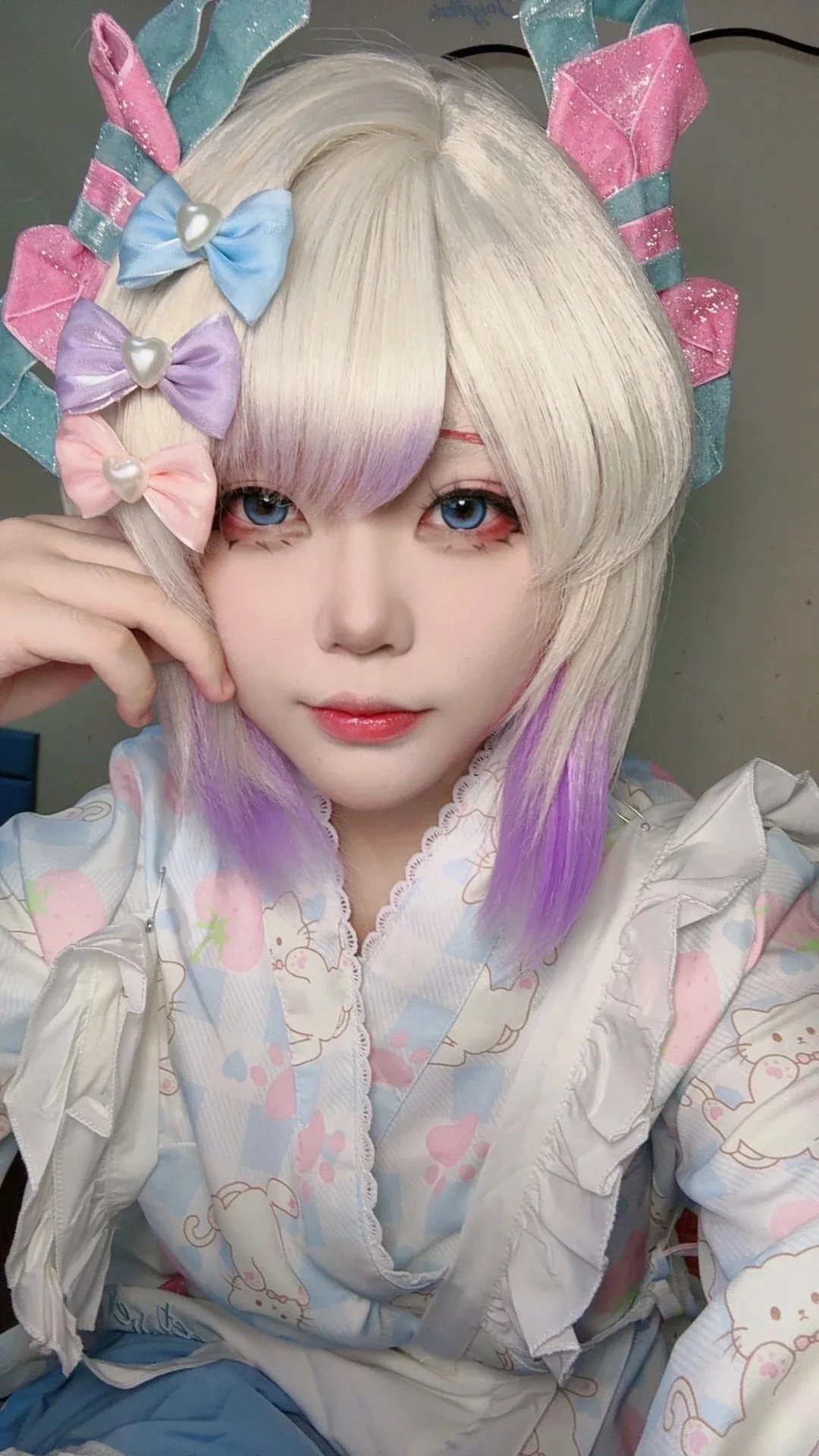Spiel NEEDY GIRL OVERDOSE KAnge Ame Regen Cosplay Haarnadeln Bunte Bowtie Haarspangen 3 Teile/satz Kopfbedeckung Zubehör – Detail 2