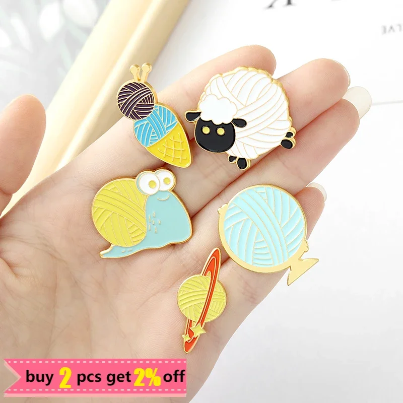 Ball of Yarn Animal Enamel Pins Sheep Snail Ice Cream Brooches for Women Fashion Lapel Pin Cartoon Badges Bag Jewelry Wholesale