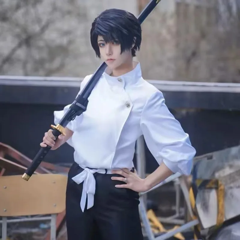 

Anime Okkotsu Yuta Costume Cosplay White Top Black Pants Wig Full Set for Men Role Play Outfit Halloween Carnival Party