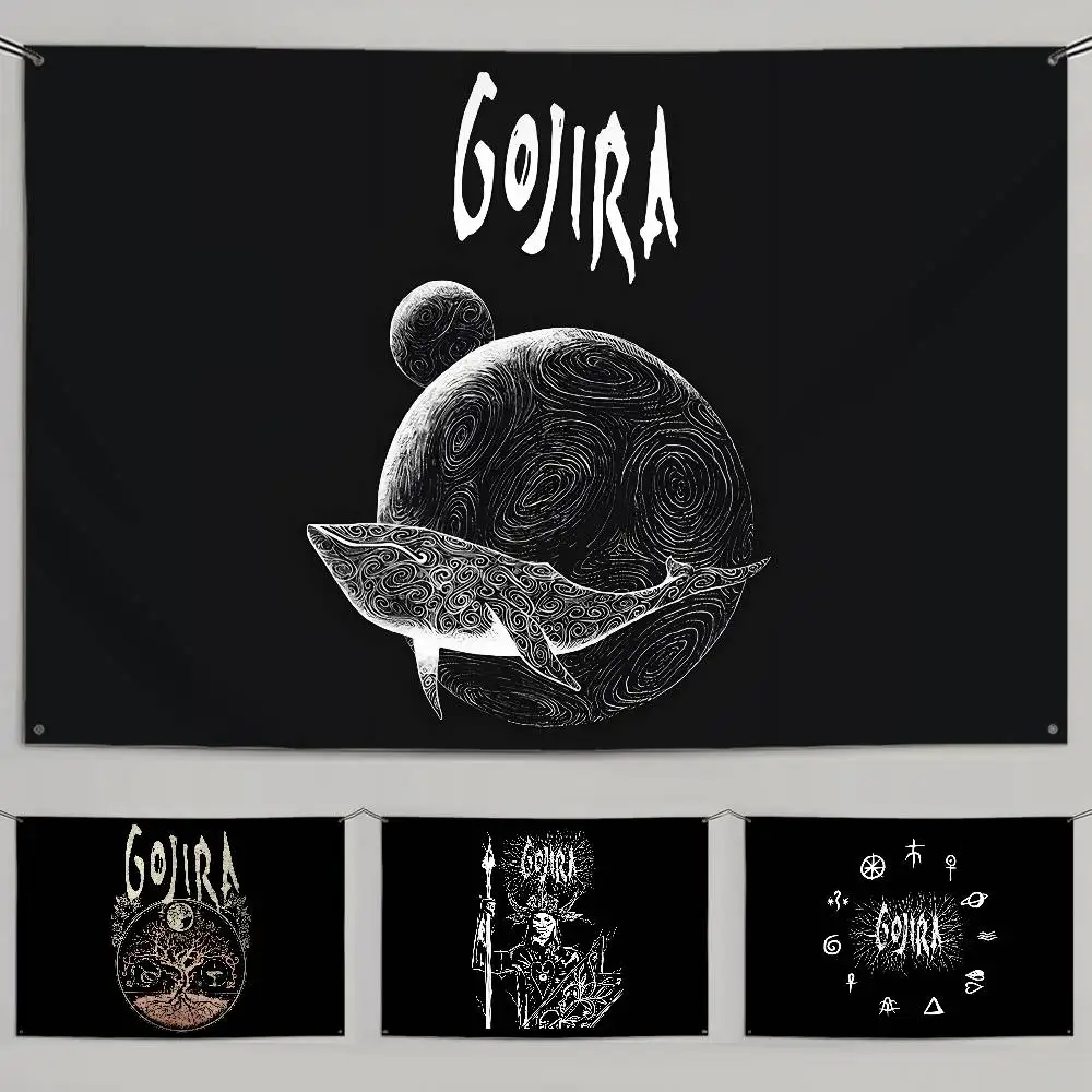 روك باند-g-Gojiras العلم أعلام مخصصة الجدار شنقا نسيج في الهواء الطلق الزخرفية العلم خلفية بطانية