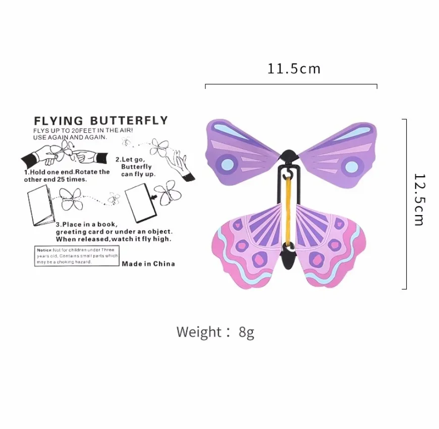 Magic Wind Up Magic Flying Butterfly Toys In The Book Rubber Band Powered Fairy Flying Toy Great for Surprise Gift Party Favor