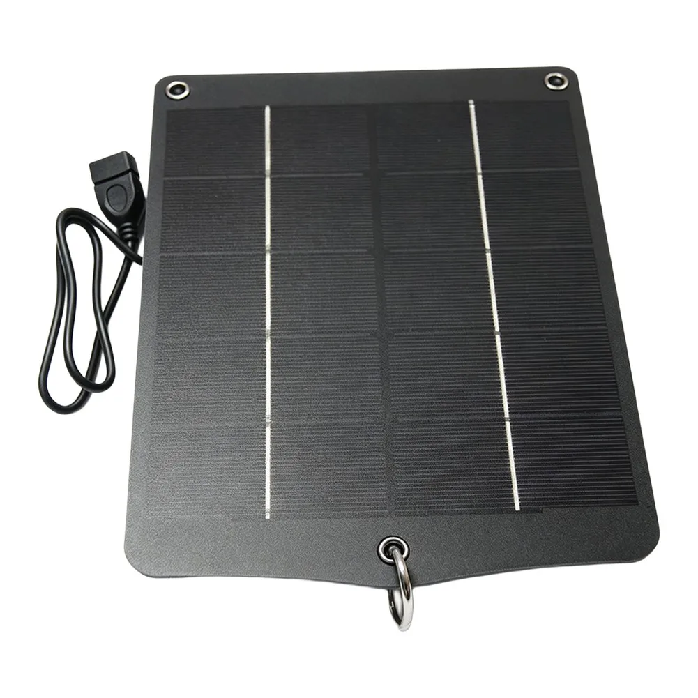 6W Solar Panel for USB Charging Devices 5V Output Monocrystalline Silicon Lightweight Weather Resistant Black 210x170mm