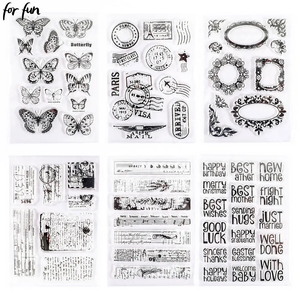 재미있는 빈티지 실리콘 투명 도장, DIY 투명 장식, 고무 스탬프 시트, 클링 스크랩북 사진 앨범, 종이 카드 공예 