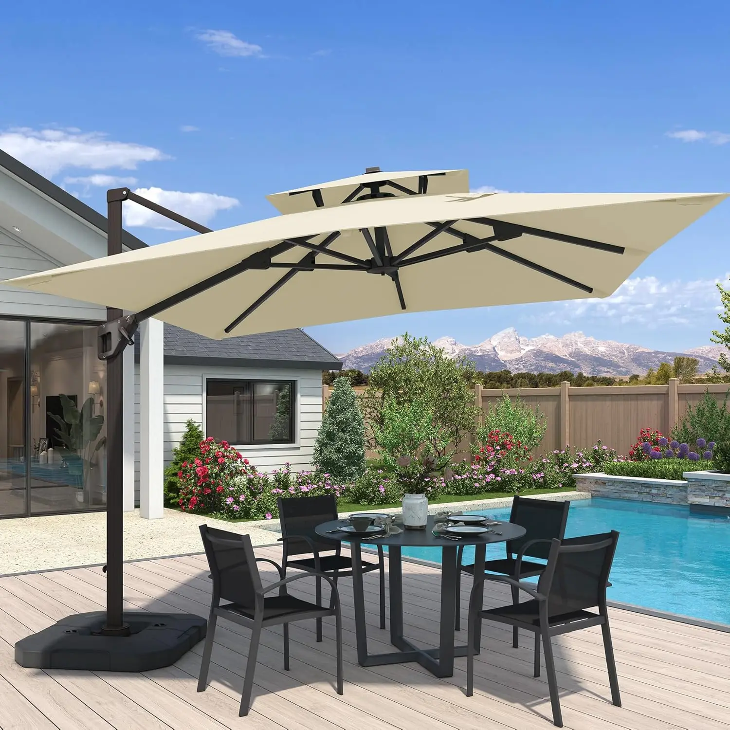 

10x10FT Cantilever Patio Umbrella Double Top Outdoor Square Large Heavy Duty Aluminum Offset Umbrellas with7Level Tilt 360degree