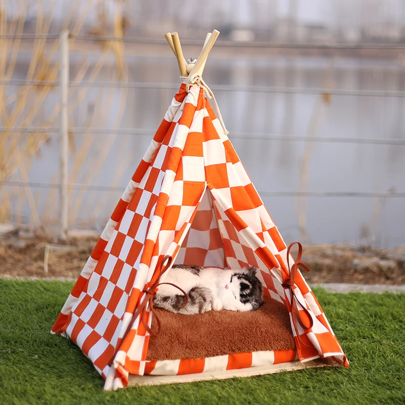 Kleine Tot Middelgrote Hond Bed Tipi Tent Voor Honden Katten Gezellig Hondenbed Met Dubbelzijdig Dik Pluche Pad, Duurzame Stof & Machine Wasbaar