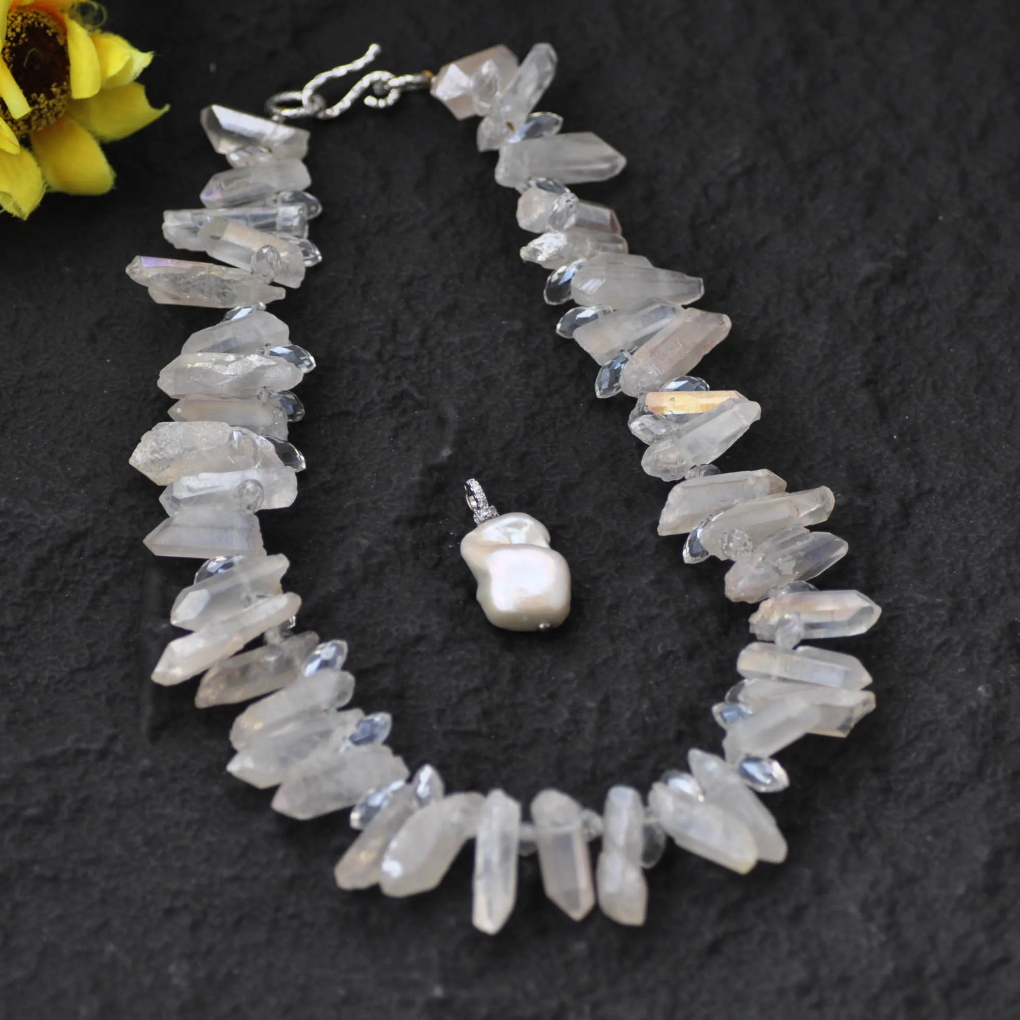 

Z13868 18'' 35mm White Baroque Reborn Keshi Pearl Clean Crystal Pillar Necklace Pendant