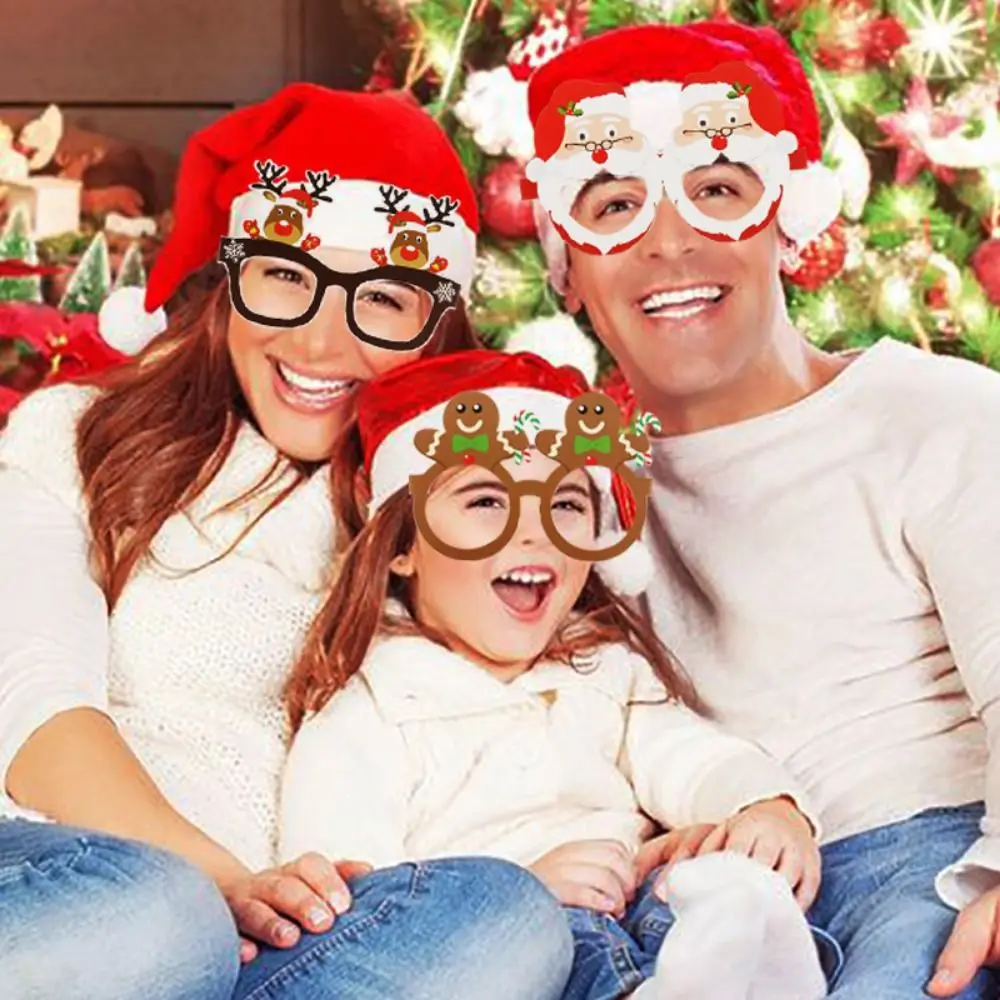 

9pcs/set Cartoon Santa Claus Paper Glasses Papper Foldable Snowflake Elk Glasses Santa Claus/Snowman/Christmas Tree
