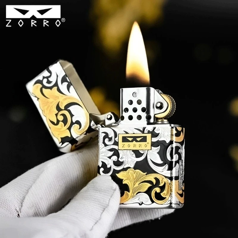 Zorro New Kerosenes Windproof Lighter,High-end Black Gold Tangcao High-looking Creative Holiday Gift for Men Smoking Accessories