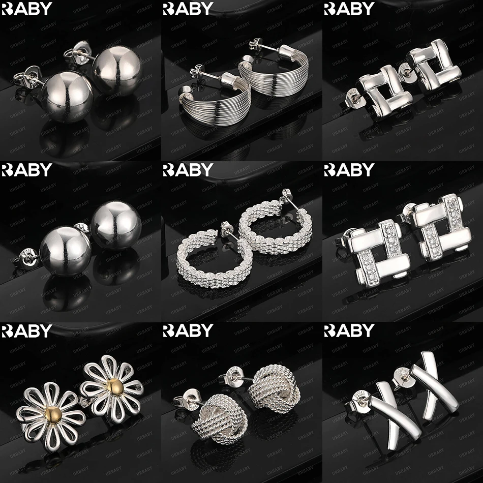 

URBABY 925 Sterling Silver Design Earrings Stud Earrings For Women Fashion Jewelry Charm Grace Noble Wedding Accessories