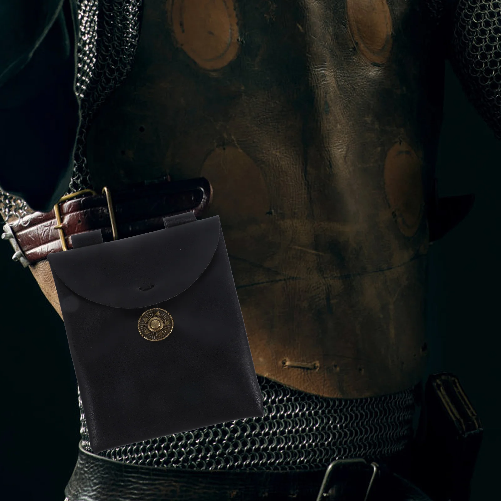 

Black PU Waist Bag Large Capacity Storage Travel Accessories Knight Renaissance Larp Cosplay Pouch Medieval Fanny Pack