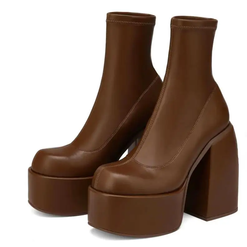 

Elastic High Heel Boots Women's ort Faion Boots Sweet Sle Side Zipper PU Material Thiened Sole All Season Wear