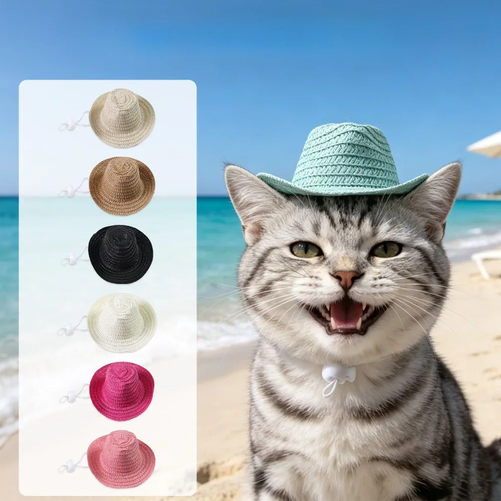 Cute Pet Straw Hat Mini Sun Hat for Cats Dogs Puppy Kitten Outdoor Sun Protection Cap Pet Cosplay Costume Accessories