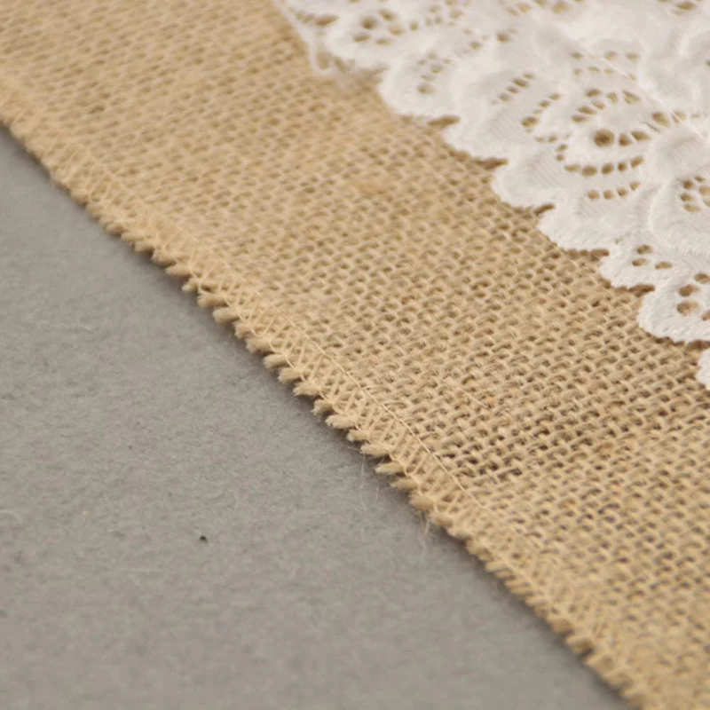 Burlap Lace Table Runner, Rustic Vintage Table Runner para casamento ao ar livre, festa de aniversário, banquete decoração, 12x108"