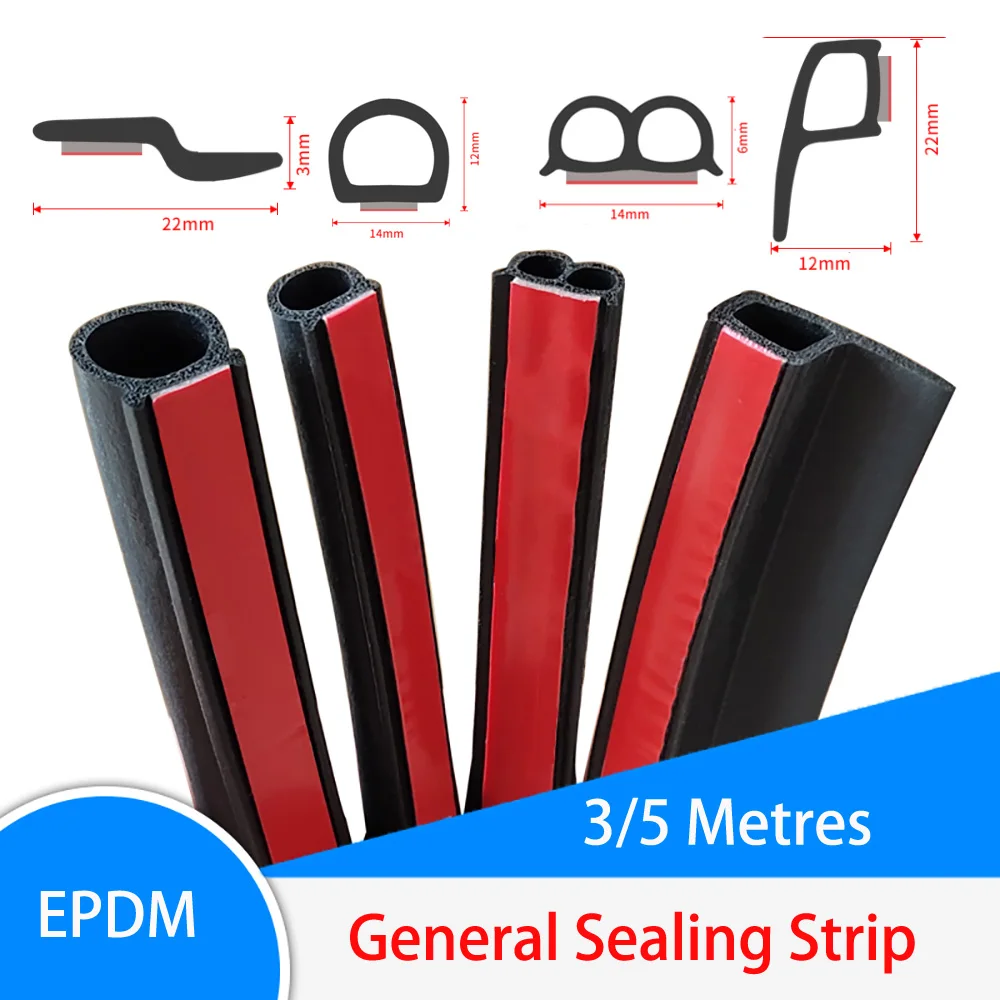 3/5M Car Door Seal Strip General Full Types EPDM Rubber Anti-Dust Waterproof Noise Insulation Weatherstrip Strong Adhensive