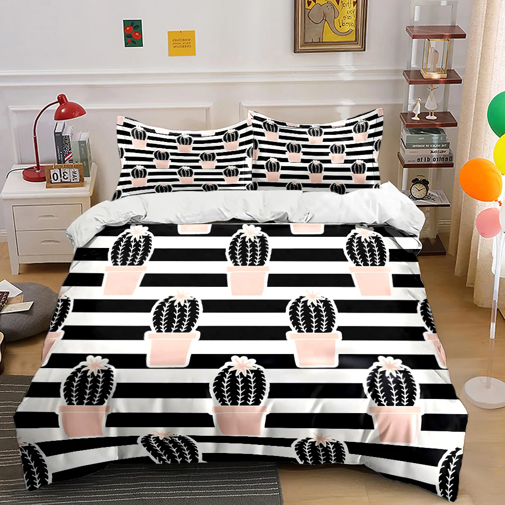 Pink potted cactus pattern Print Soft Comfortable Duvet Cover Bedding Set Included 1*Duvet Cover  2*Pillowcases Luxury gifts
