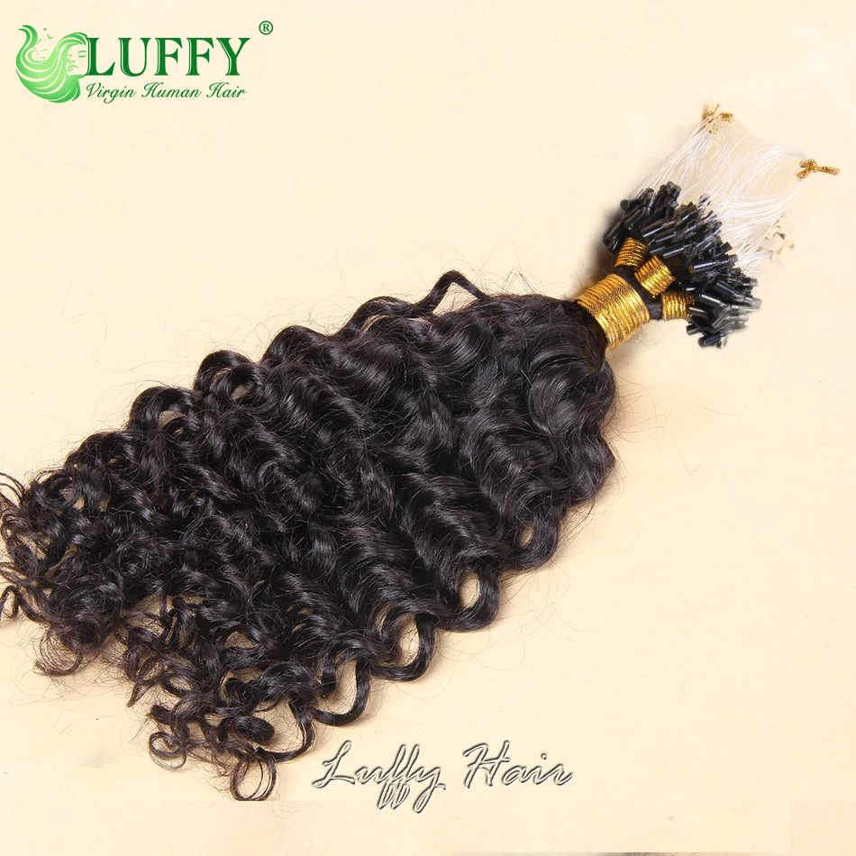 Profunda Curly Micro Loop Extensão de cabelo humano para mulheres negras, cabelo brasileiro pré ligado, micro grânulos anel, cabelo Microlink macio