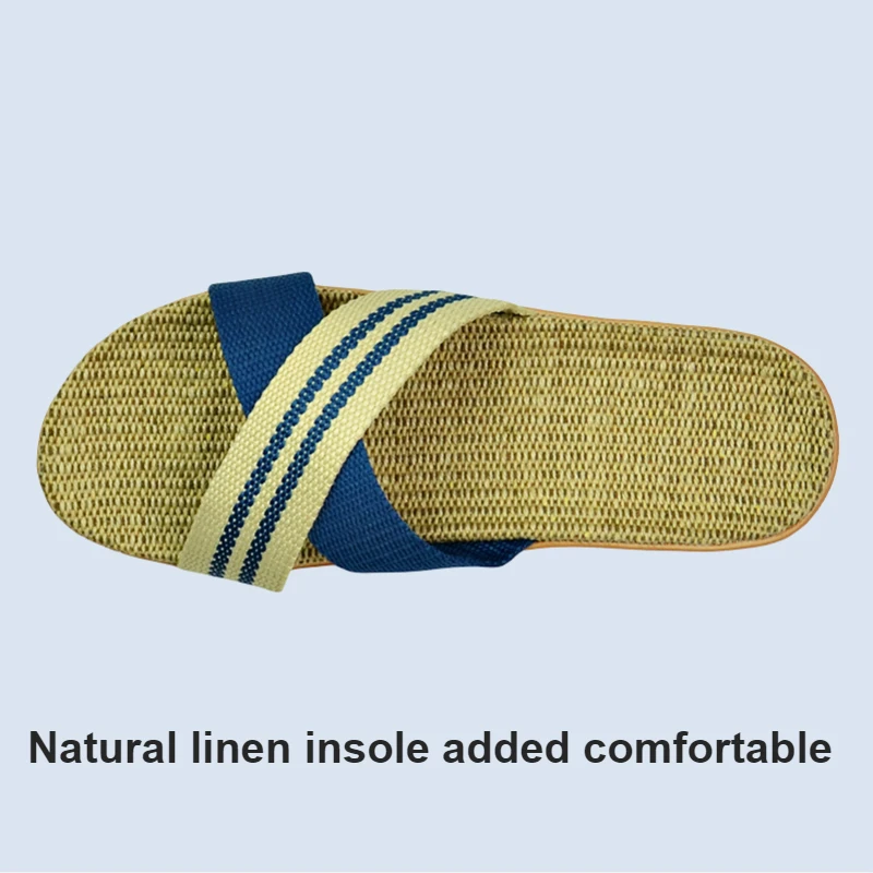 Natural linen slippers summer home indoor sandals men\'s women\'s unisex spring and autumn couples landing guests flax Non-slip