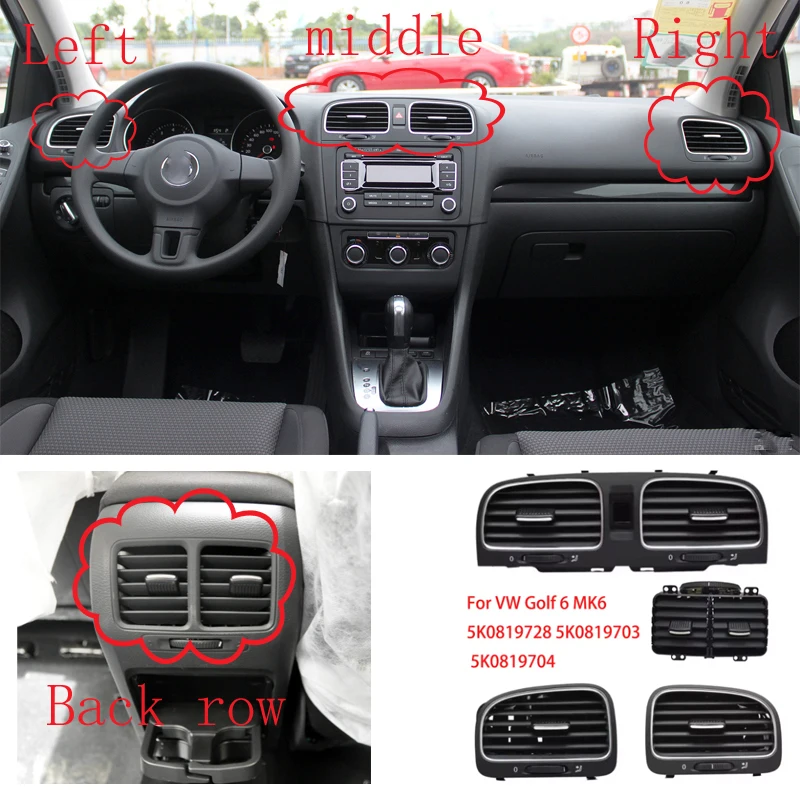 

HUIYAN черная передняя панель, консоль, вентиляционные отверстия, приборная панель, вентиляционное отверстие для кондиционера для VW Golf 6 MK6 5K0819728 5K0819703 5K0819704