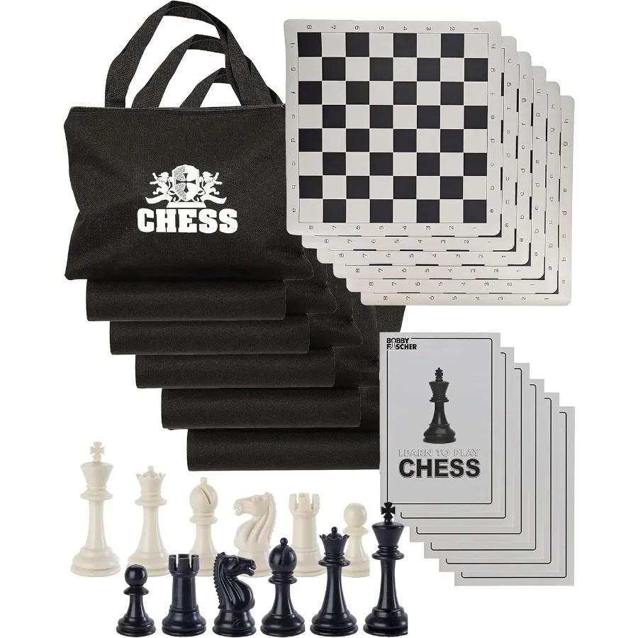 

Travel Chess Set for Adults with Vinyl Roll-Up Board 34 Pieces Chess Set in Wood Finish and Black White Colors Includes Chess B