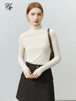 FSLE – chemise à col roulé pour femme, manches longues, tissu cireux, doux, décontracté, doux, en tricot, résistant, hiver